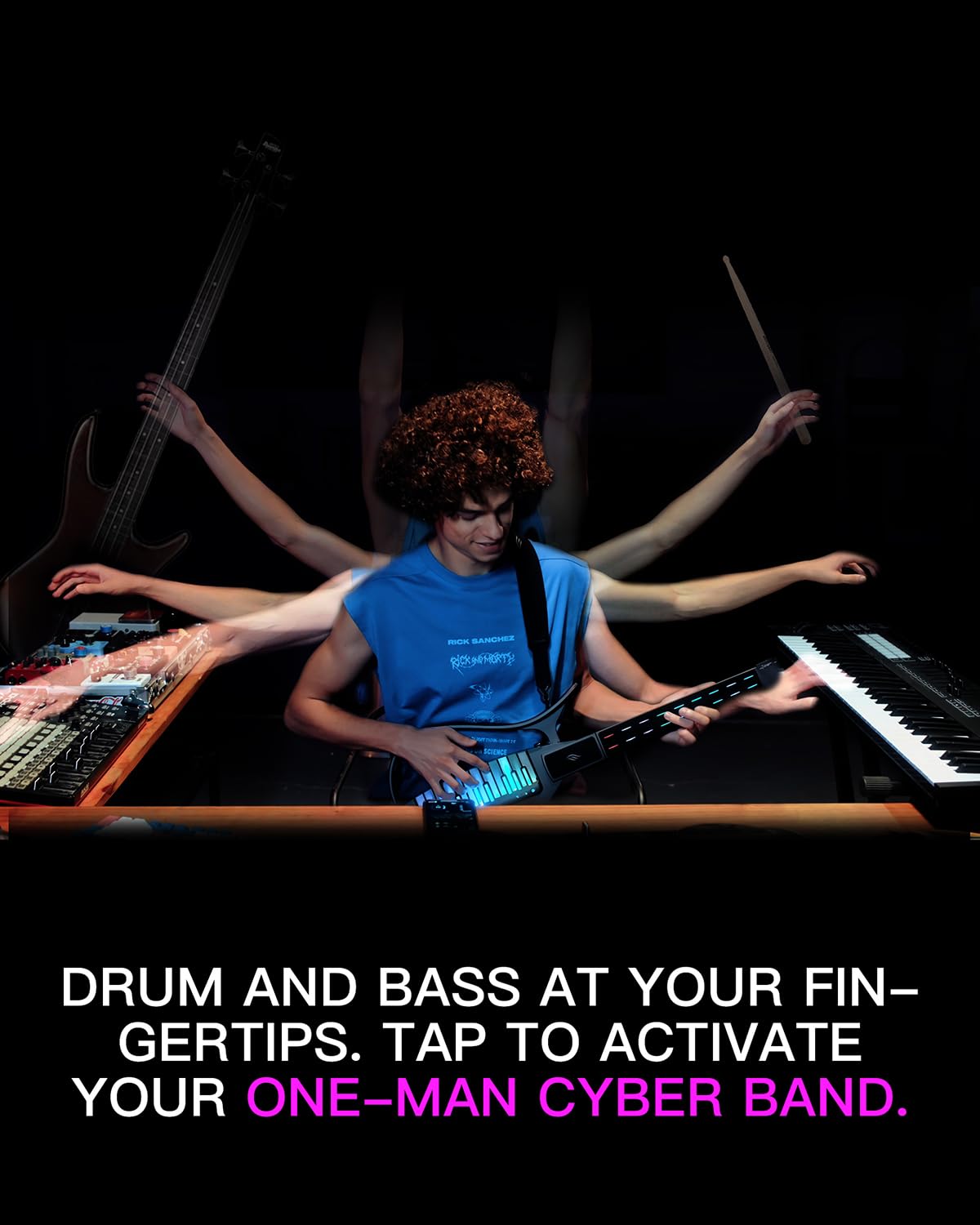 Enya CYBER-G Guitarra inteligente sin cuerdas, guitarra plegable de respaldo de viaje, máquina de tambor integrada y línea de bajo, 20 sonidos de instrumentos para banda de un solo hombre, hojas de