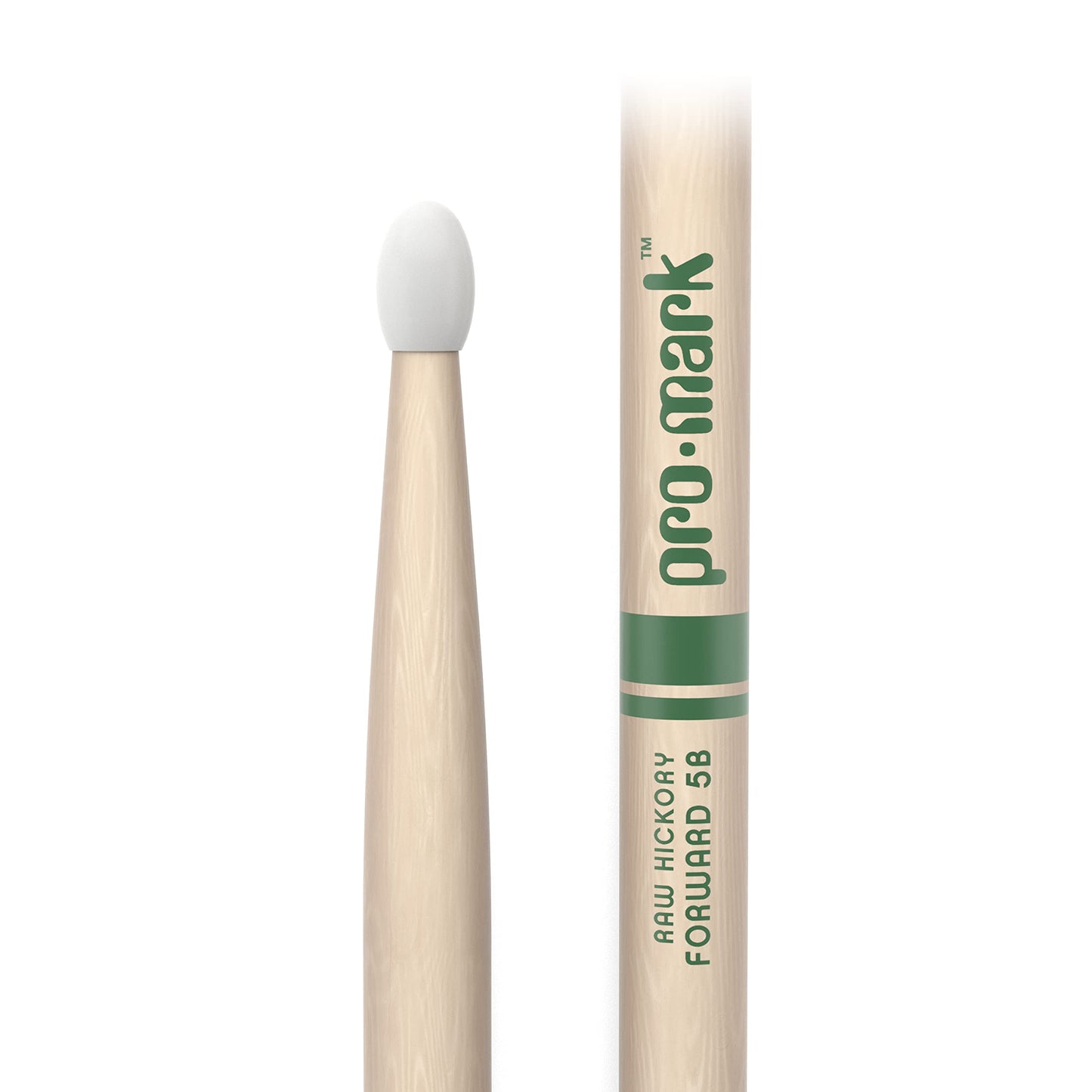 ProMark | Baquetas Classic Forward 5B Raw Hickory, punta ovalada de nylon, sin terminar, 1 par