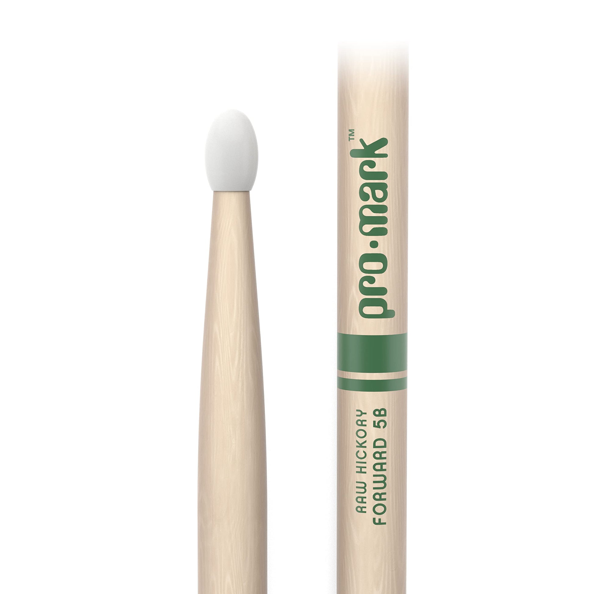 ProMark | Baquetas Classic Forward 5B Raw Hickory, punta ovalada de nylon, sin terminar, 1 par