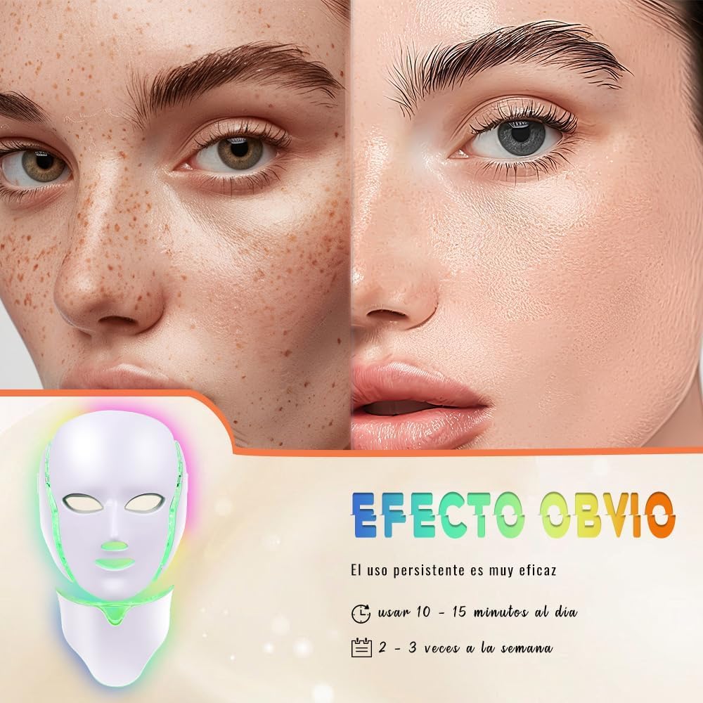 Máscara LED Cuello de La Cara Anti Arrugas Eliminación de Acné Máquina, Mascarilla LED para El Cuello, Herramientas para El Cuidado de La Piel con Mascarilla de 7 Colores