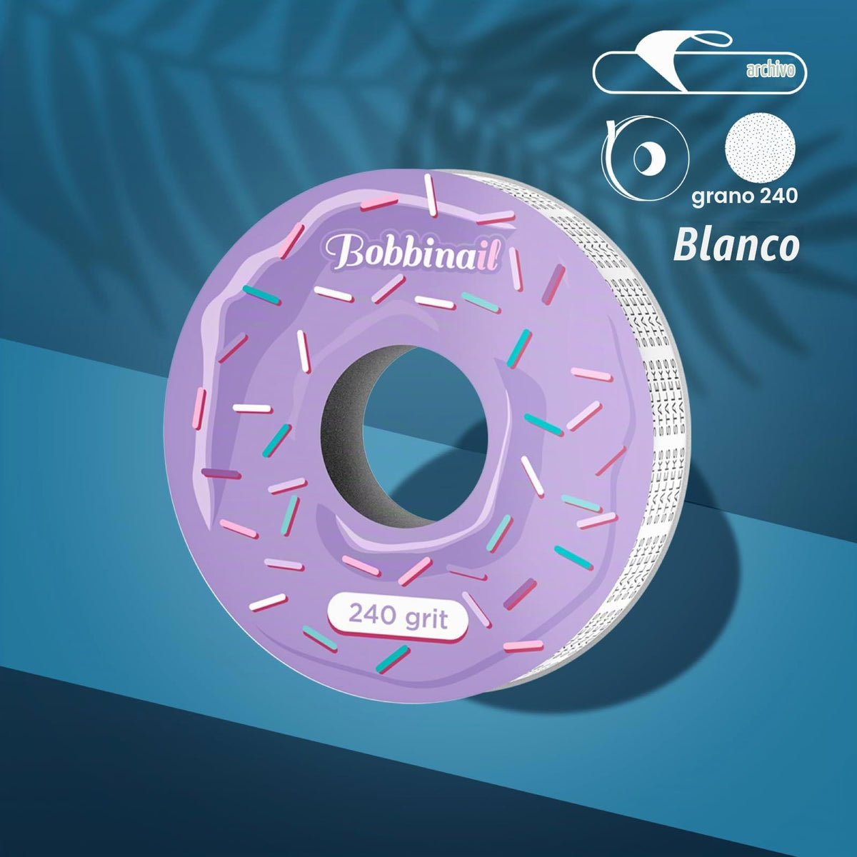 STALEKS Pro Bobbinail - Lima desechable, color blanco, autoadhesiva, rollo Expert, para dispensador de limas de donut, grano 240, 6 m