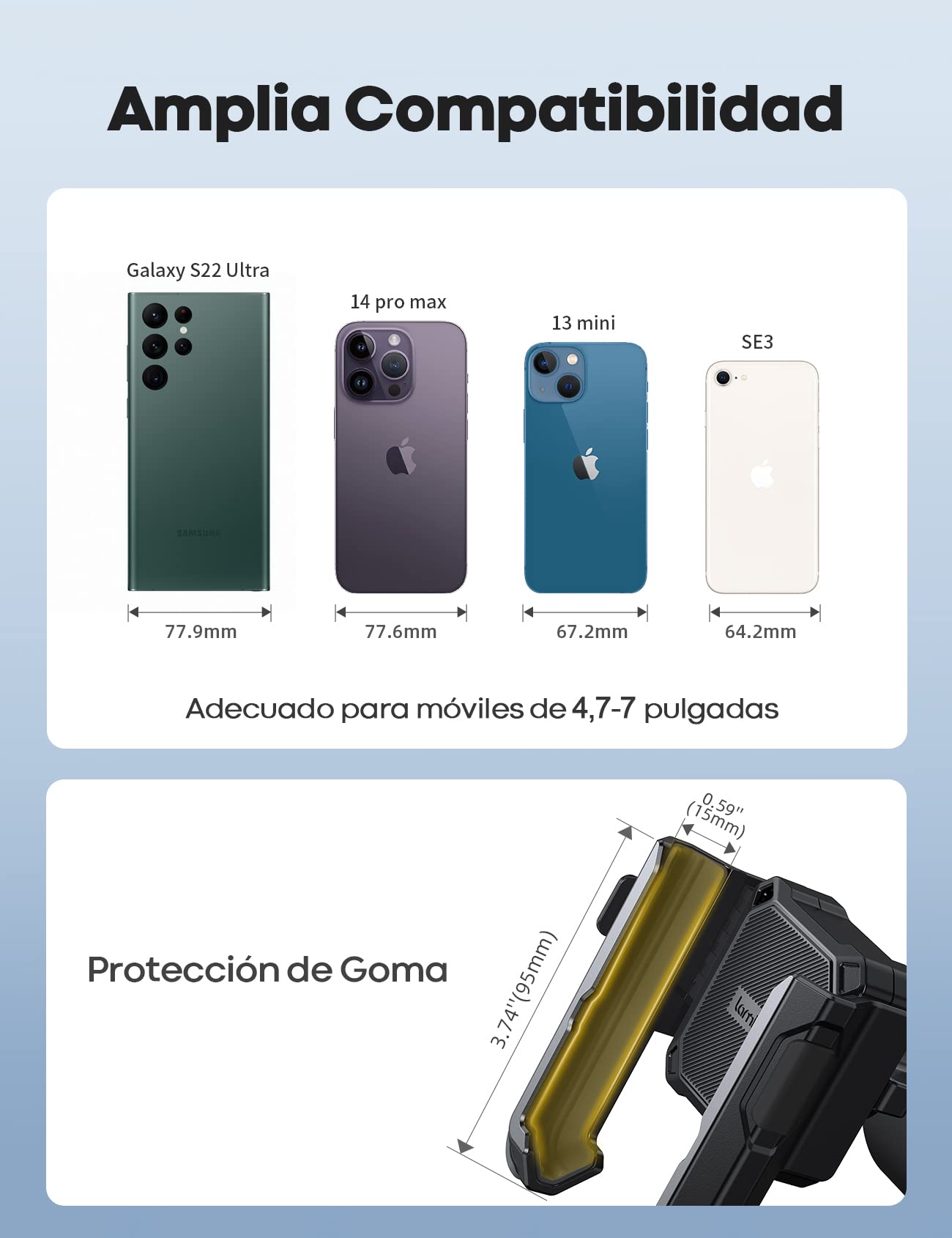Lamicall Porta Celular para Moto - [No Cover Cámara] [1s Bloquear y Desbloquear] Soporte para Bicicleta Motocicleta para 2.4~3.54" Celular de Ancho, iPhone 16/15/14/13/12/11, Samsung, Xiaomi, Huawei