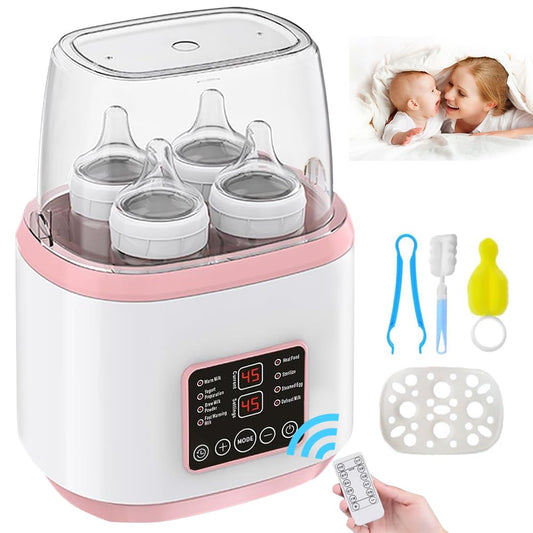 JESWO Calentador de Biberones con Control Remoto, Esterilizador de Biberones Multifuncional 9 en 1, Calienta Biberones para 4 Biberones, Calentador de Mamilas Modo Constante de 24H, Sin BPA