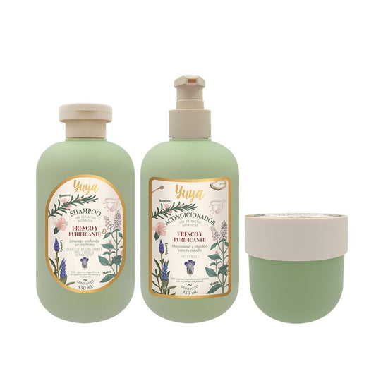 Republic Cosmetics Yuya Set Tratamiento Capilar FRESCO Y PURIFICANTE para CRECIMIENTO con MENTA, ROMERO Y LAVANDA