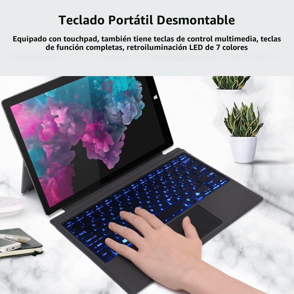 Teclado Bluetooth Inalámbrico Ultrafino con Retroiluminación LED 7 Colores Panel Táctil