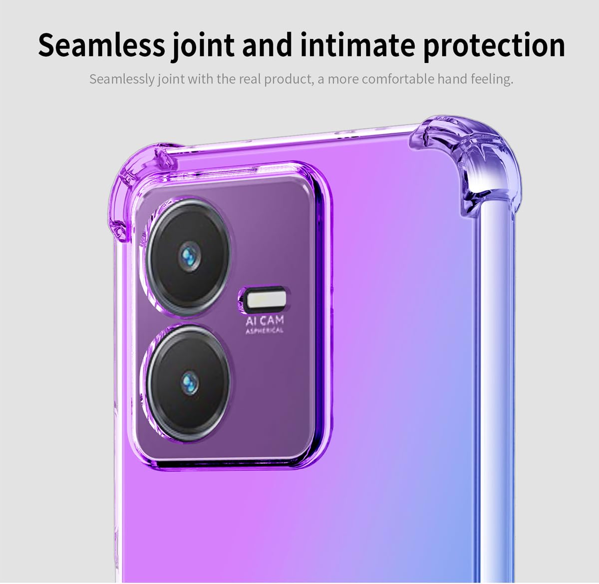 DABUNA Funda para Vivo Y22/Y22S Case Uso Rudo,Transparente Colores Degradados Protectora de Cámara Anticaída Carcasa Bumper(Púrpura Azul)