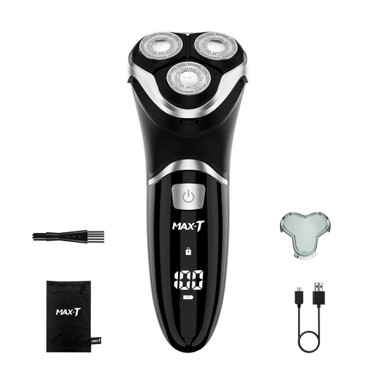 Afeitadora Eléctrica MAX-T Negro Recarga USB Pantalla Digital 100% Impermeable para Afeitado en Seco y Húmedo