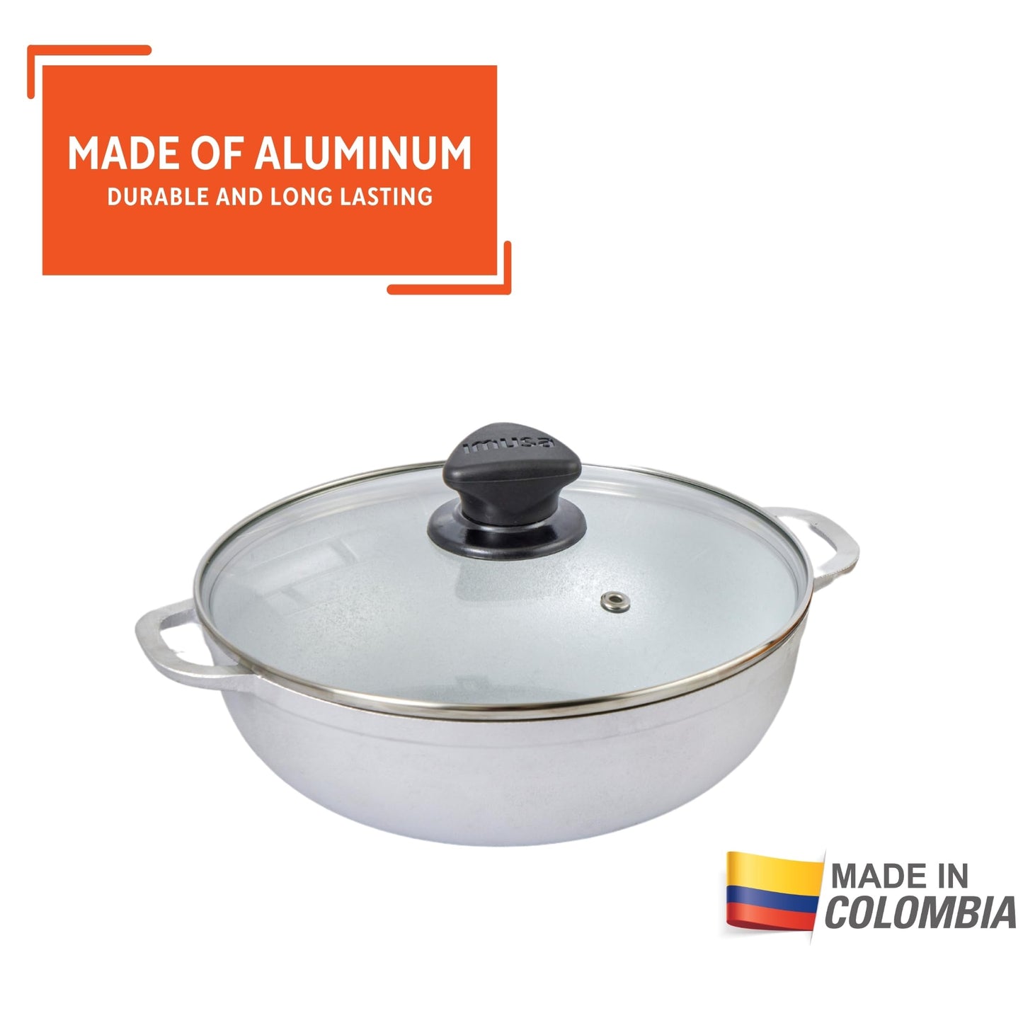 IMUSA Caldero básico de 2,6 cuartos con tapa de vidrio, 22 cm