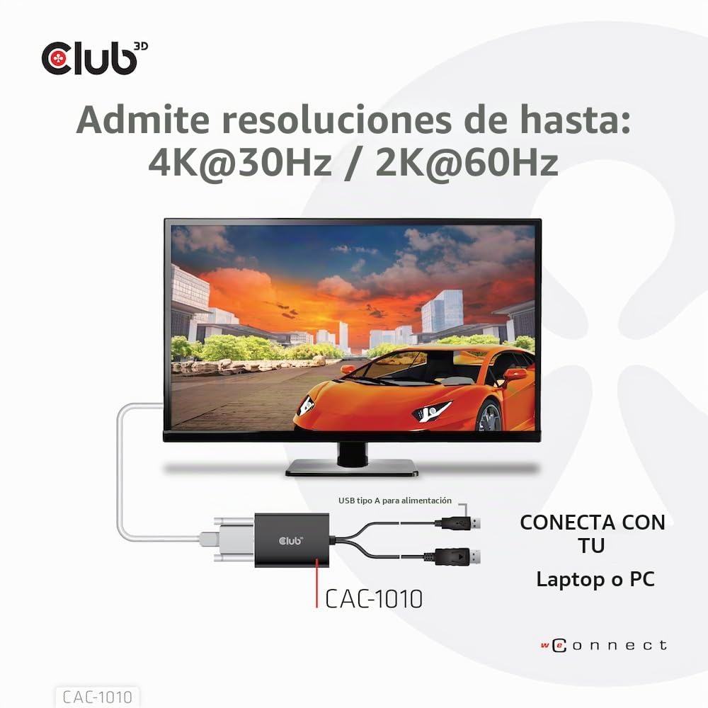 Adaptador Activo DVI-D CAC-1010 Club 3D Blanco Alimentado por USB A resolución 2560x1600 Compatible con HDCP