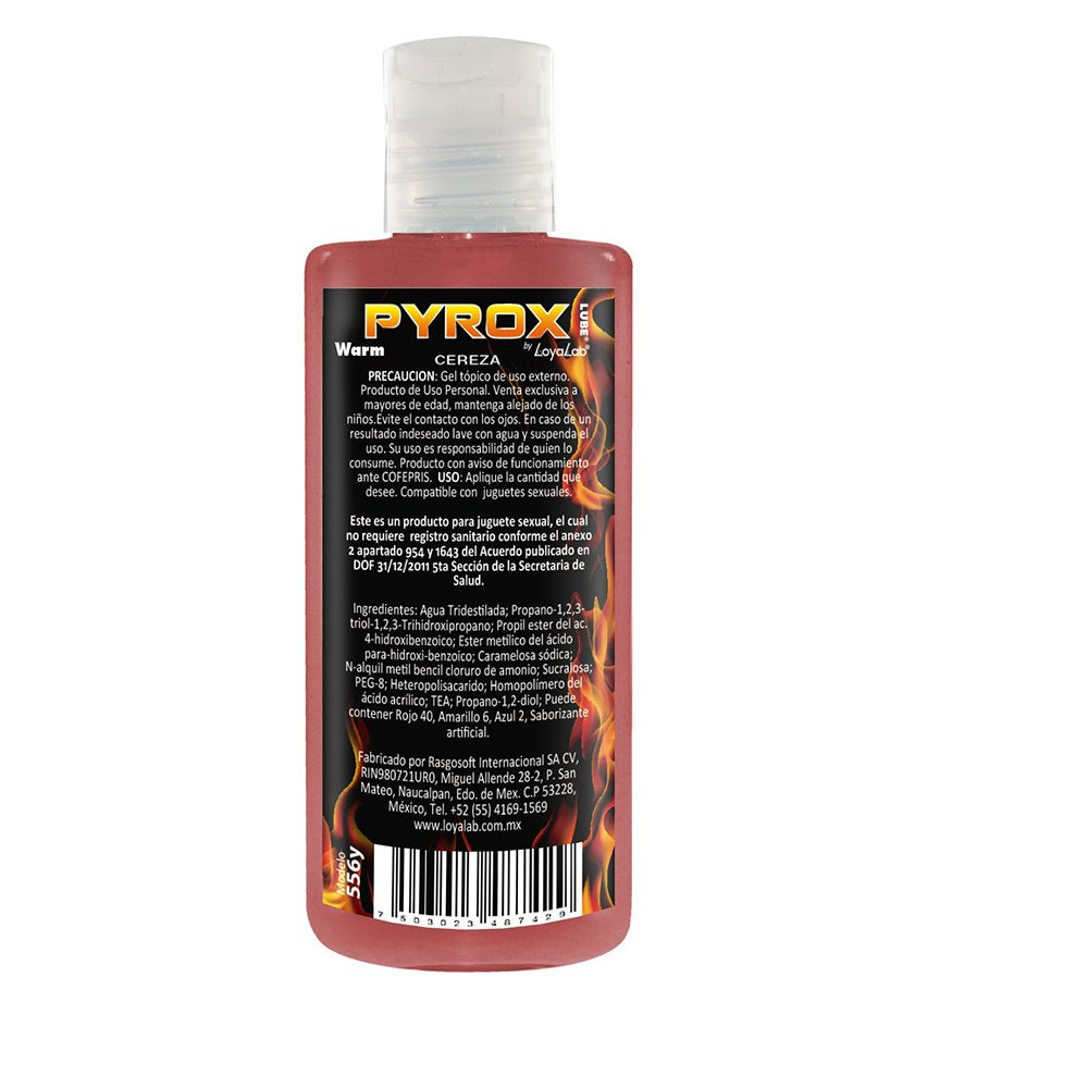 Gel Lubricante Pyrox Lube Cereza Efecto Caliente Base Agua Fórmula Glicerina Premium