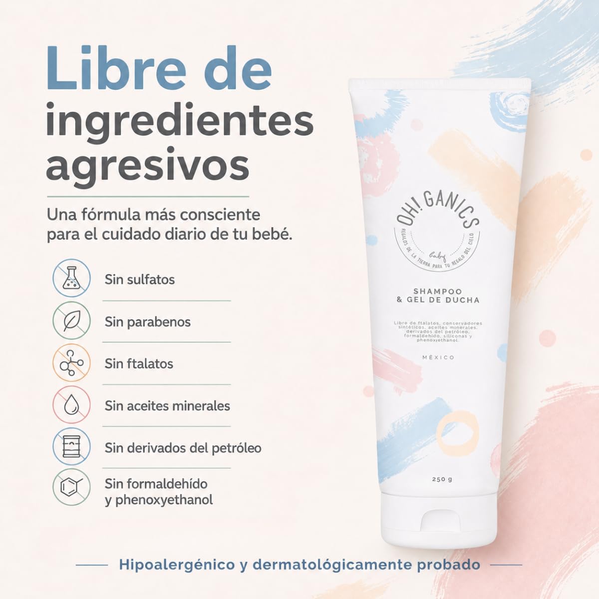 OH! GANICS Shampoo y Gel de Ducha para Bebé, 250 ml