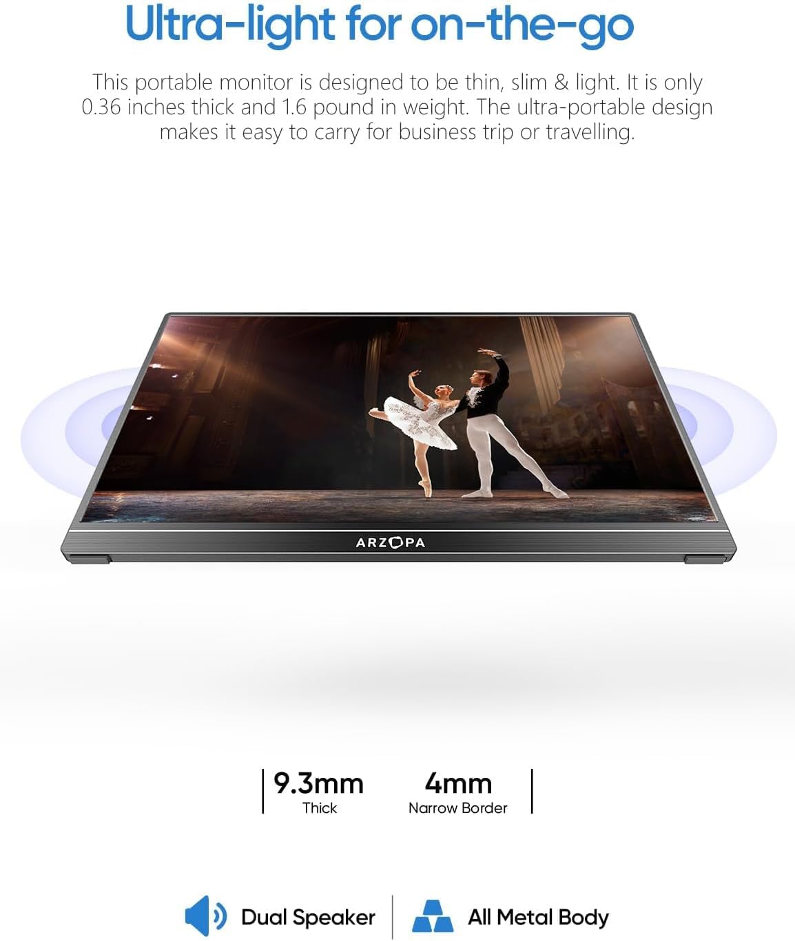 ARZOPA Monitor Portátil 15.6'' FHD 1080P Kickstand Monitor Portátil IPS Pantalla Externa USB C HDMI para PC Mac Teléfono Xbox PS5 - A1
