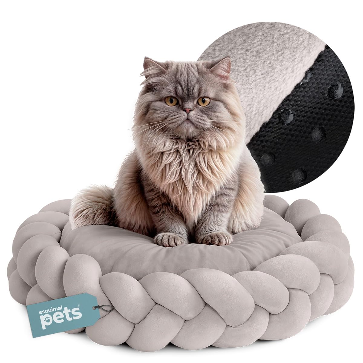 Cama Redonda Esquimal Beige Trenzada Lavable para Perro y Gato Chico