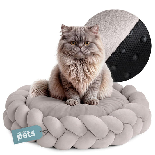 Cama Redonda Esquimal Beige Trenzada Lavable para Perro y Gato Chico