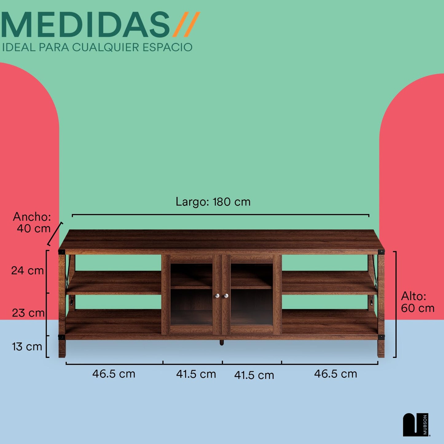 Mueble para TV MUBSON Bari de Madera con 4 Repisas y Vitrina en Marrón para Pantallas de hasta 75 Pulgadas