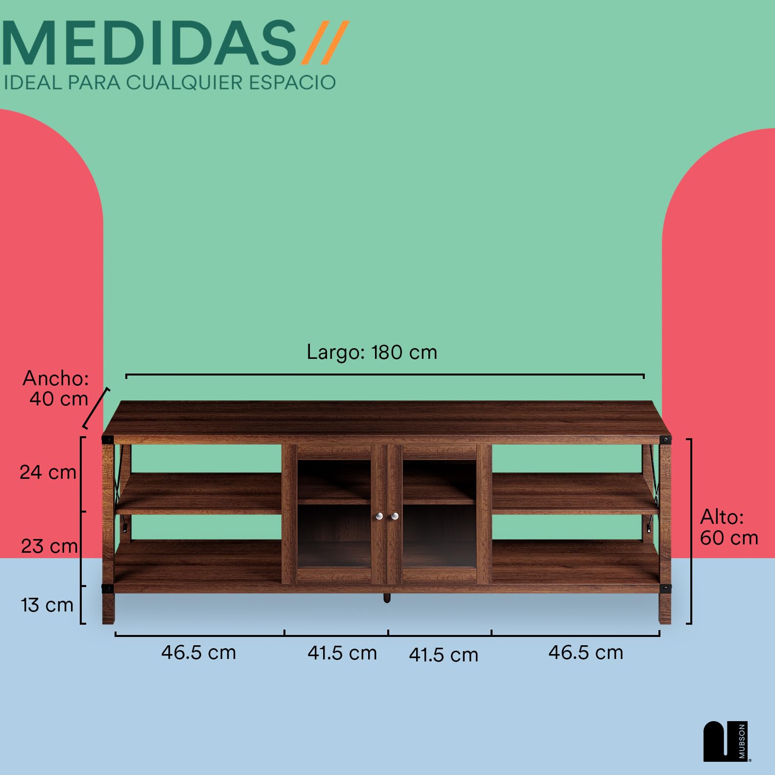 Mueble para TV MUBSON Bari de Madera con 4 Repisas y Vitrina en Marrón para Pantallas de hasta 75 Pulgadas