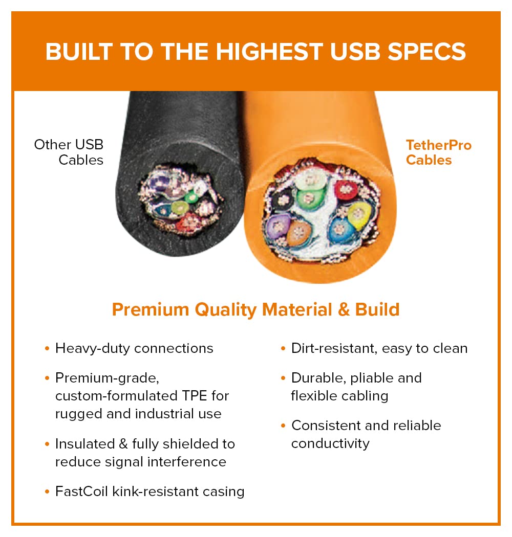 Cable TetherPro Tether Tools naranja USB-C a USB-C ángulo recto