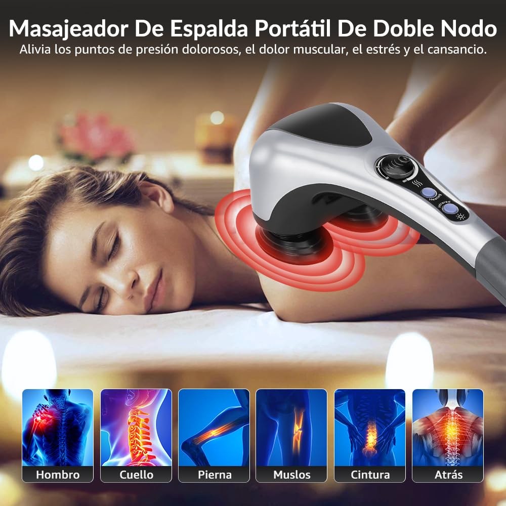 Lukovee Masajeador De Espalda Eléctrico, Masajeador Muscular De Tejido Profundo Recargable De Mano, 4 Cabezales De Masaje 5 Intensidad, Función De Calefacción, El Alivio De Dolores Para Cuerpo Completo