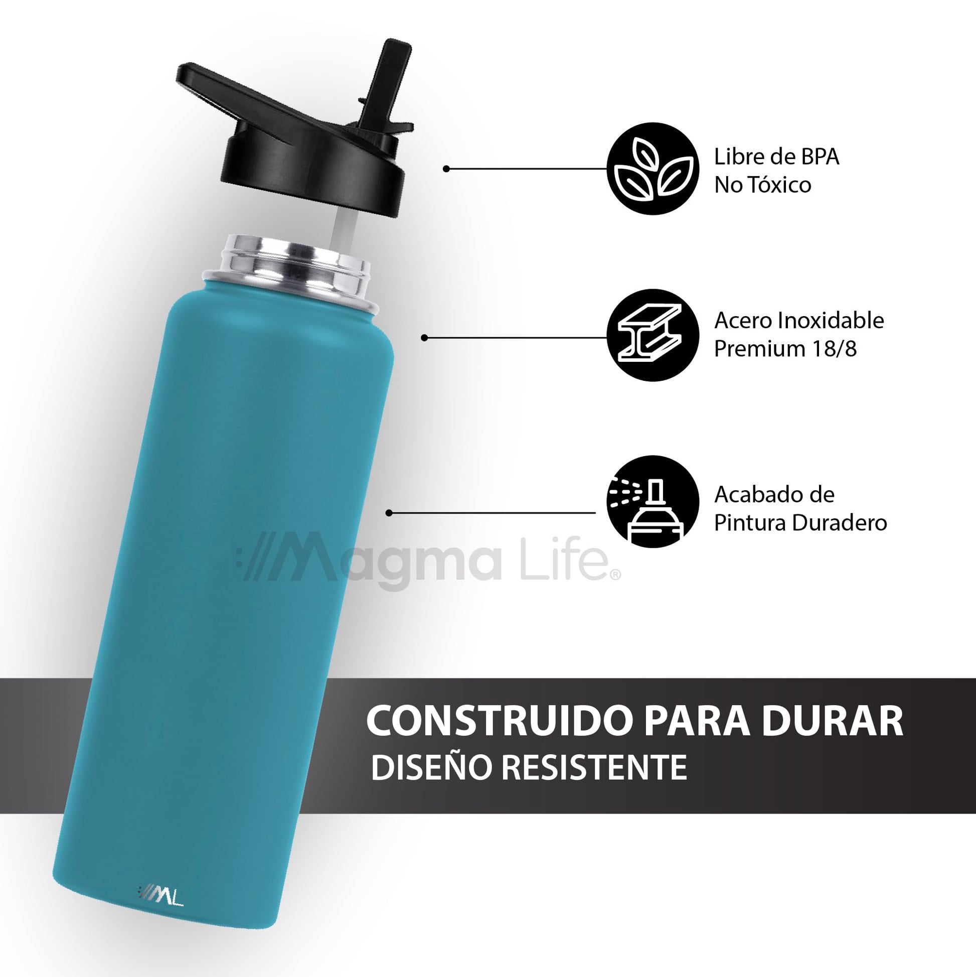 Magma Life Termo para Café y Agua de Acero Inoxidable 40 Oz (1200 ml): Contiene 3 Tapas para Diferentes tipos de Bebidas, Ideal para Mantener la Temperatura Deseada (Capri Blue)
