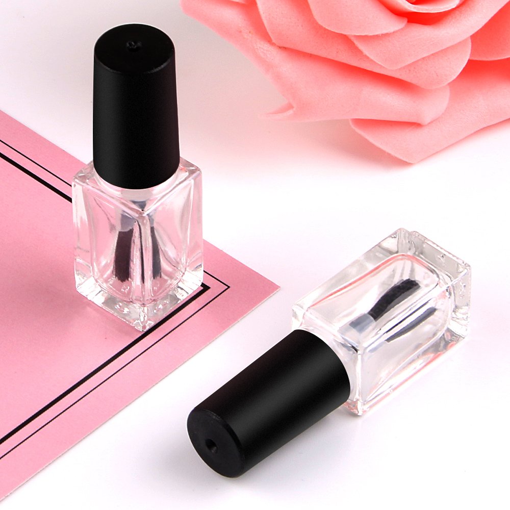 GTHER - 6 botellas de vidrio de esmalte de uñas vacías de 5 ml con tapa de cepillo para polvo, embudo y bolas de mezcla para arte de uñas