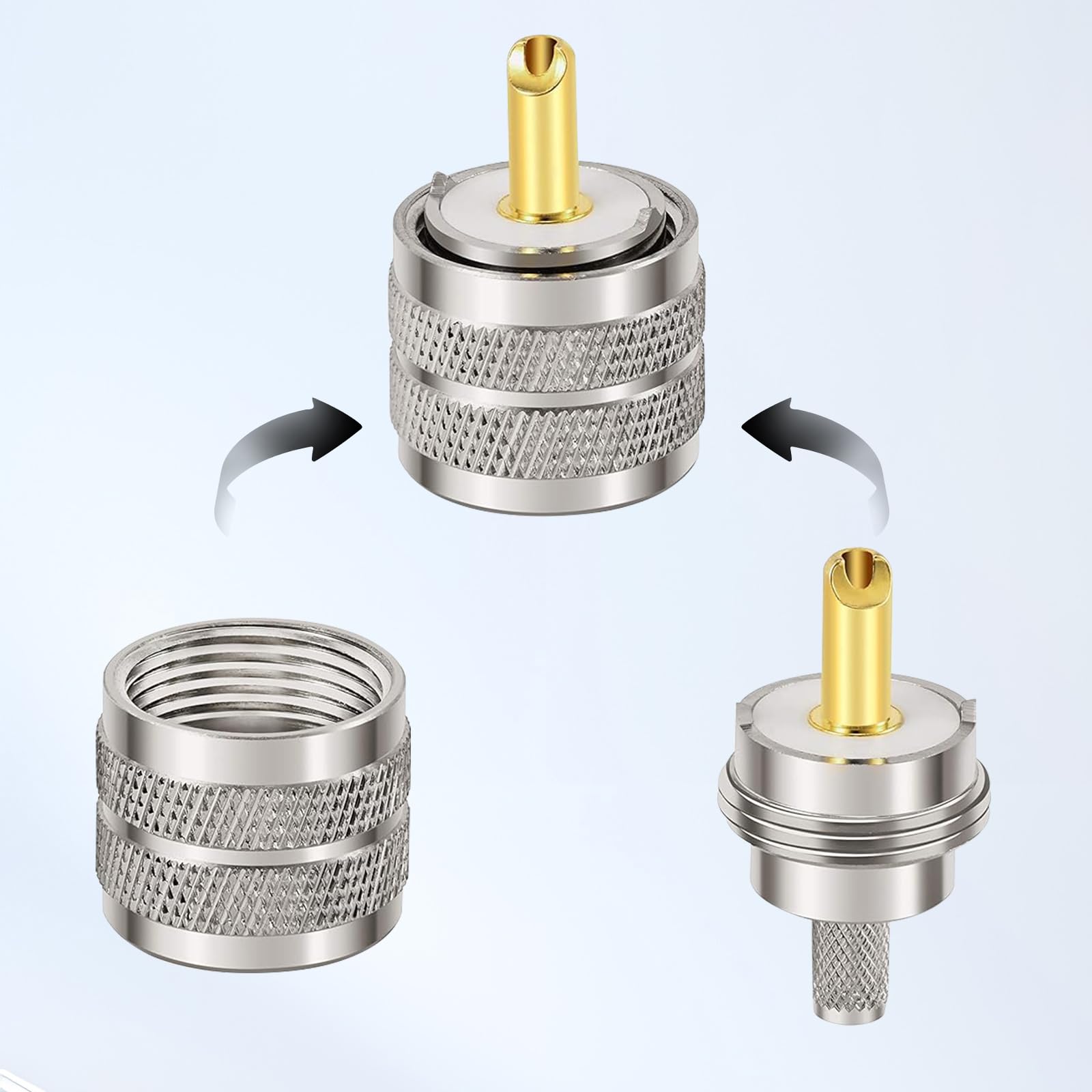 RG58 PL259 Conector 5PCS - UHF macho RF coaxial PL259 Conectores coaxiales para RG58, RG142, RG400, LMR195, RG58U, RG303, 50 Ohm, baja pérdida, baja VSWR