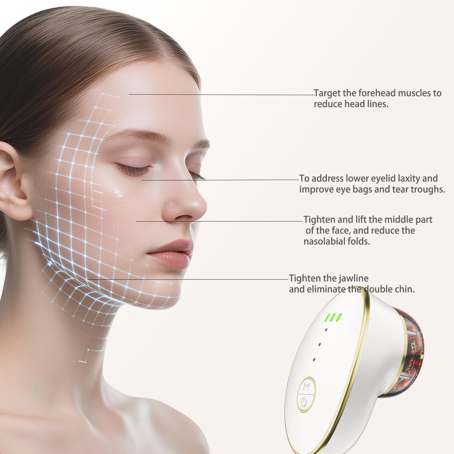 CENXIGO Masajeador de drenaje linfático 3 en 1, ventosas para contorno facial, luz roja, herramienta para reafirmar la piel facial, reductor de papada.