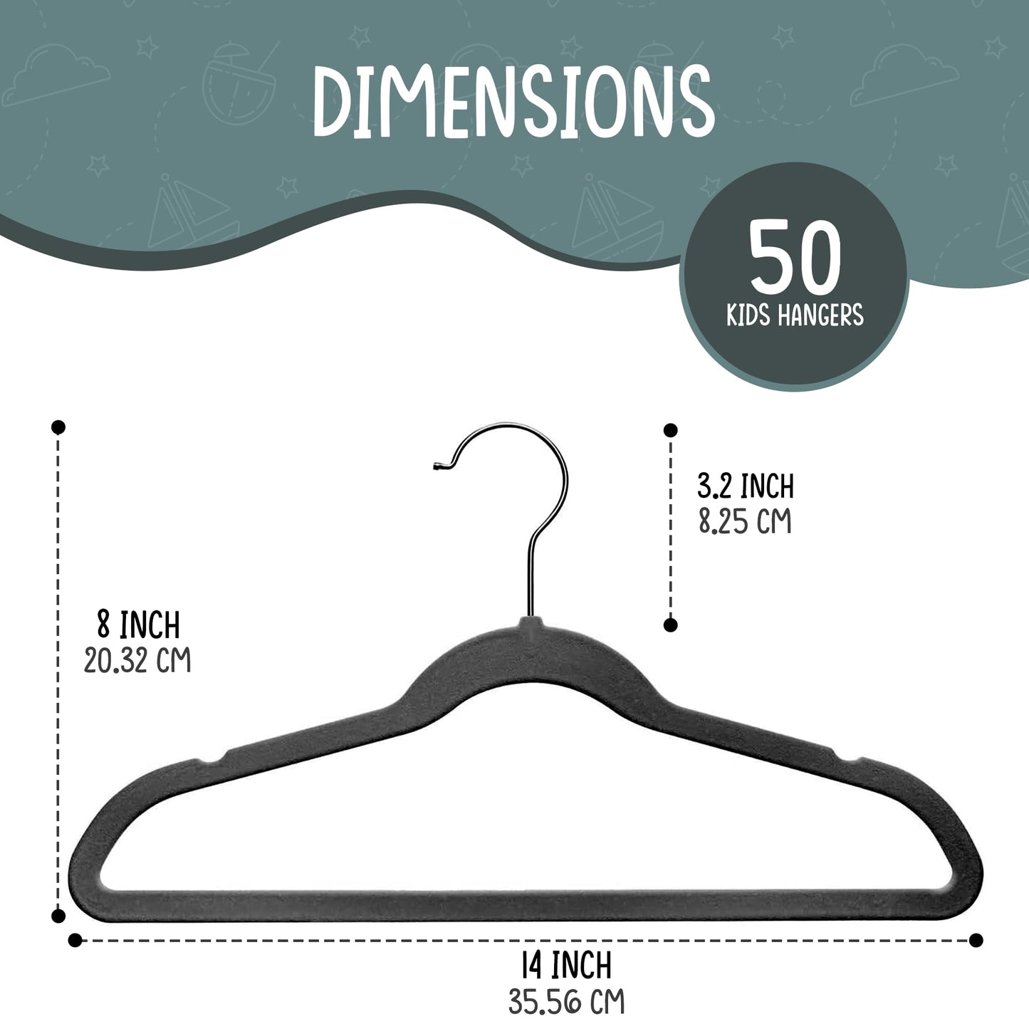 TechZoo - 50 Perchas para Ropa de Terciopelo para Niños de Alta Calidad, Antideslizantes de 14 Pulgadas, Ultra Delgadas, Ahorro de Espacio, Gancho Giratorio de 360°, Resistente y Duradero
