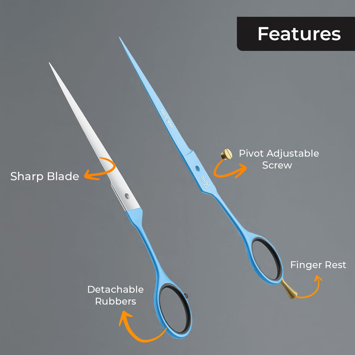 The Cut Factory- Hair Scissors and Barber Scissors Professional- 6 mejores tijeras de corte de pelo de acero inoxidable con cuchillas de borde de afeitar lisas, uso para salón y uso personal (azul)