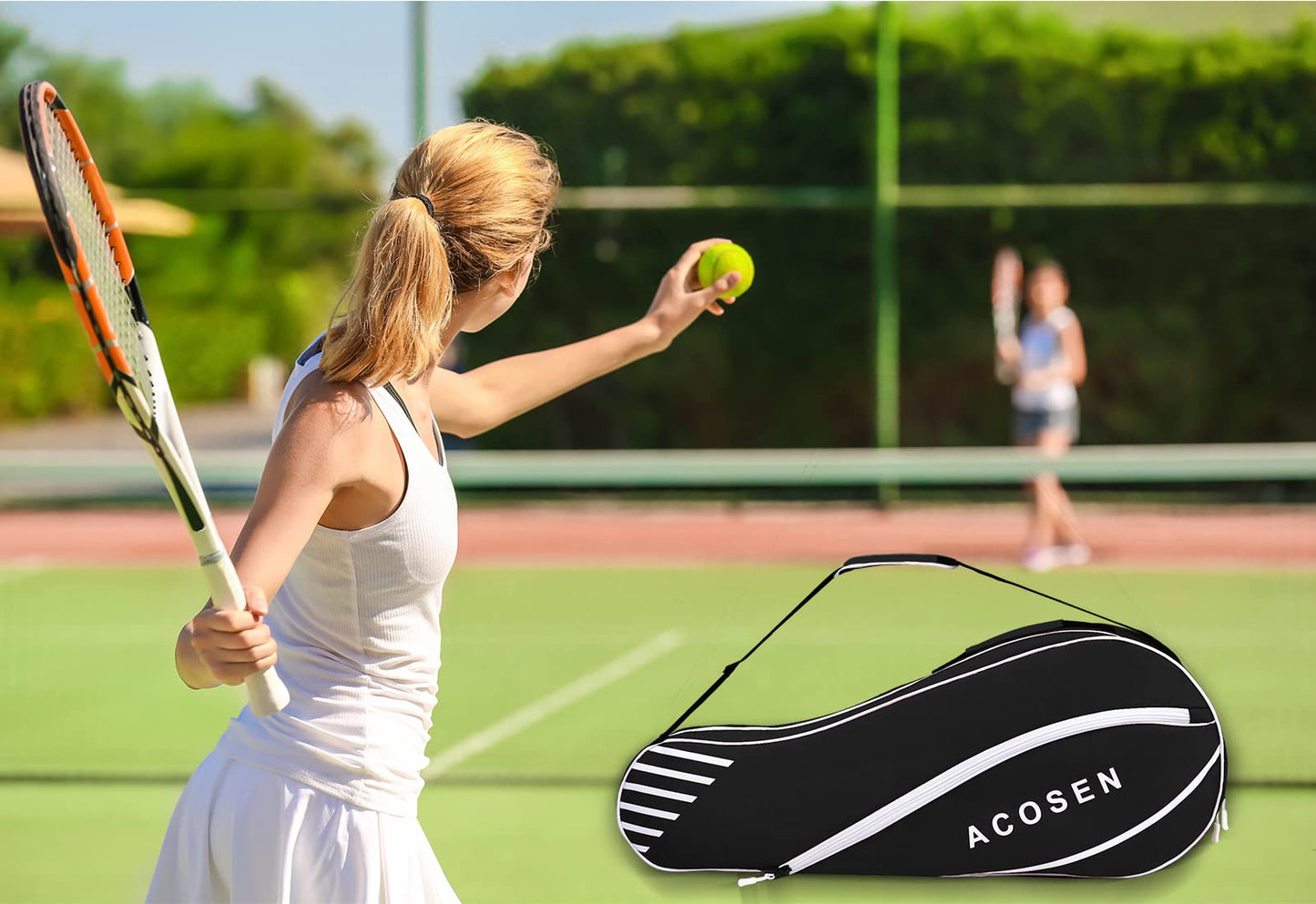 Bolsa de Tenis ACOSEN Negra con Almohadilla Protectora para Mujer y Hombre