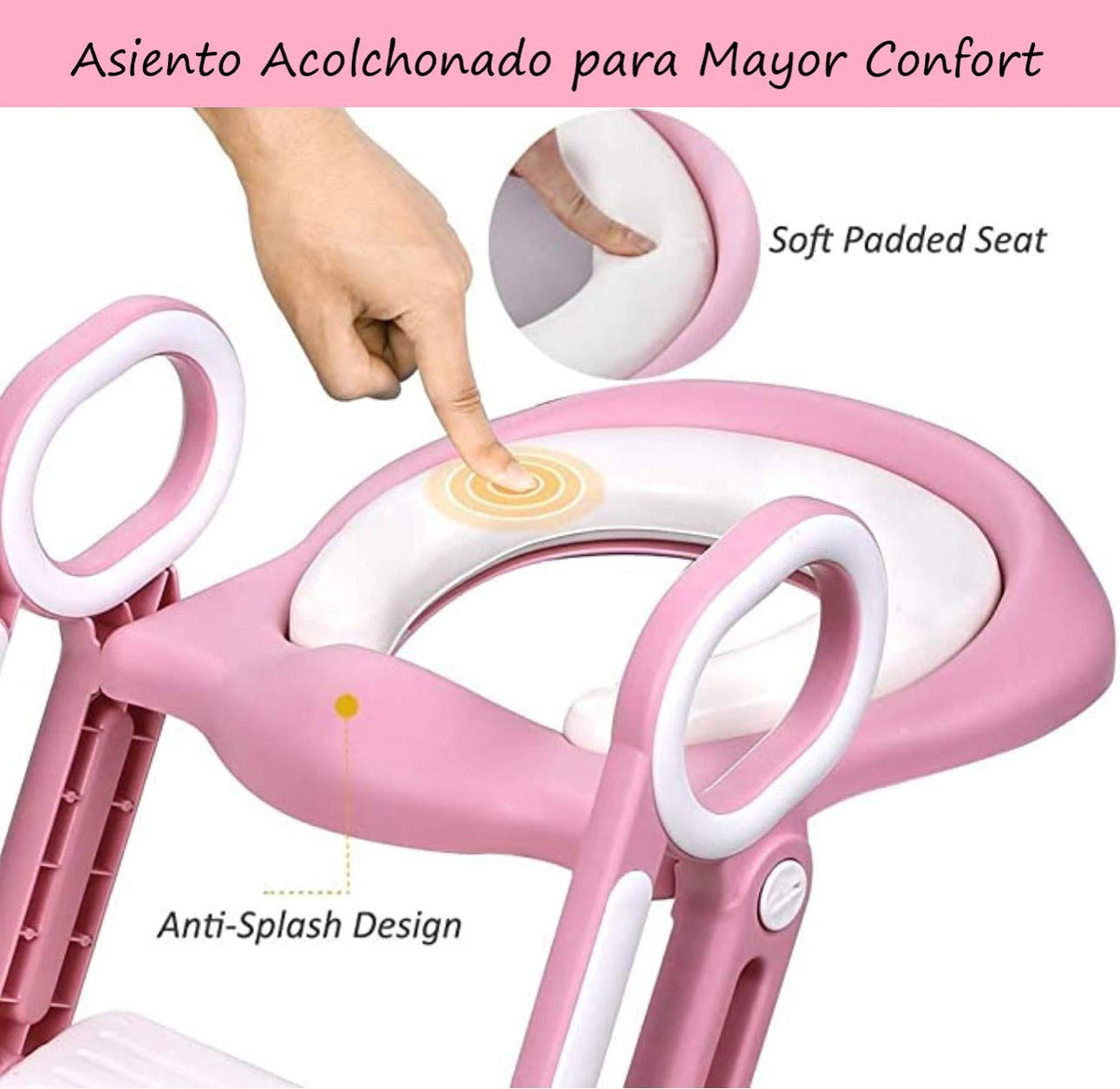 PAPU BABY Asiento Entrenador para Inodoro Acolchonado con Escalera (Rosa/Blanco)