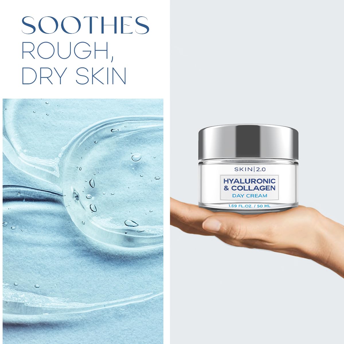 Skin 2.0-Hidratante facial con ácido hialurónico y colágeno: probado por dermatólogos, antienvejecimiento, restaura la elasticidad, hidratante, belleza limpia, sin crueldad animal.