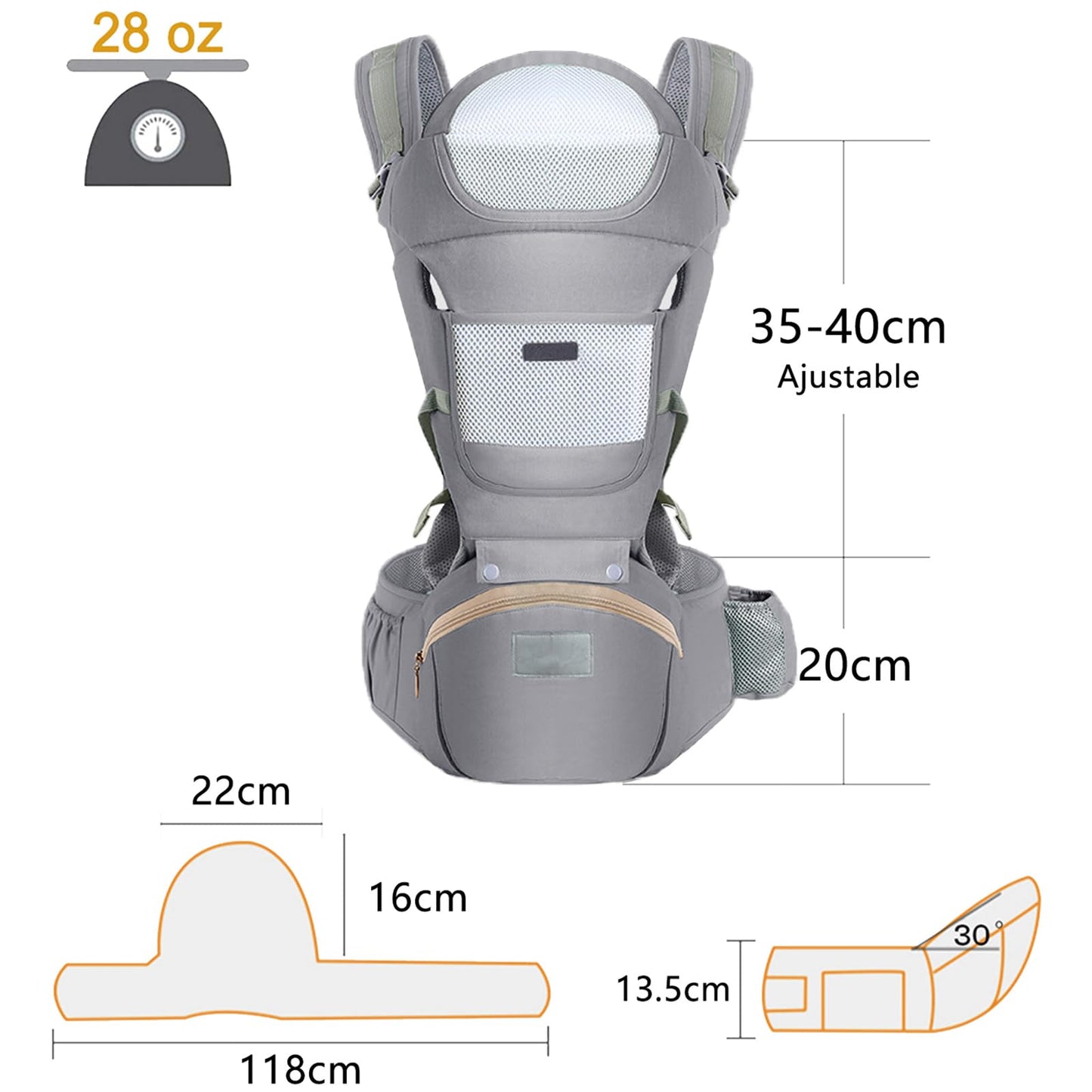 Cangurera para Bebe Ergonómica - Mochila Portabebé con Asiento de Cadera y Diseño Transpirable, Ajustable y Multifuncional para Recién Nacidos y Niños Pequeños - Soporta Hasta 30 kg