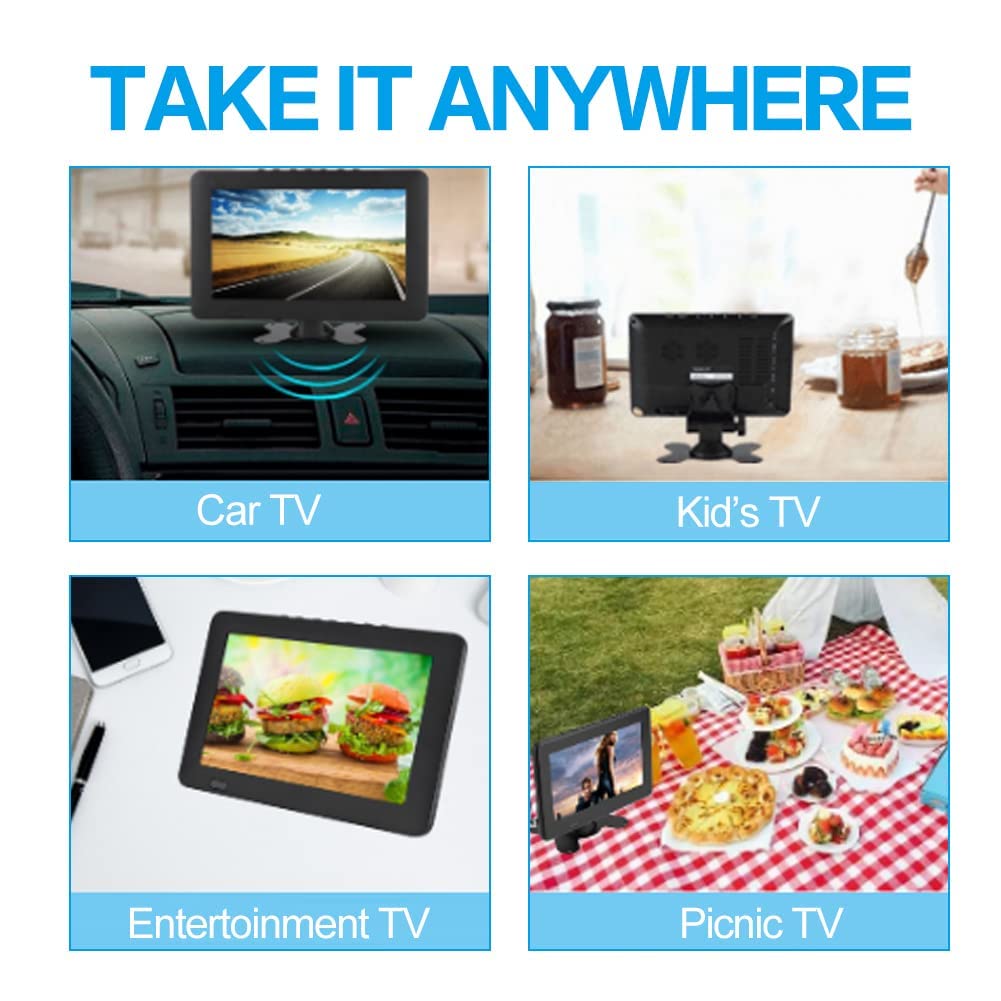 Fosa LEADSTAR TV Digital para automóvil, televisión portátil portátil ATSC Televisor estéreo 1080P Reproductor de Video con Radio FM y Soporte de ventosas con Doble Altavoz y Control Remoto (10in)