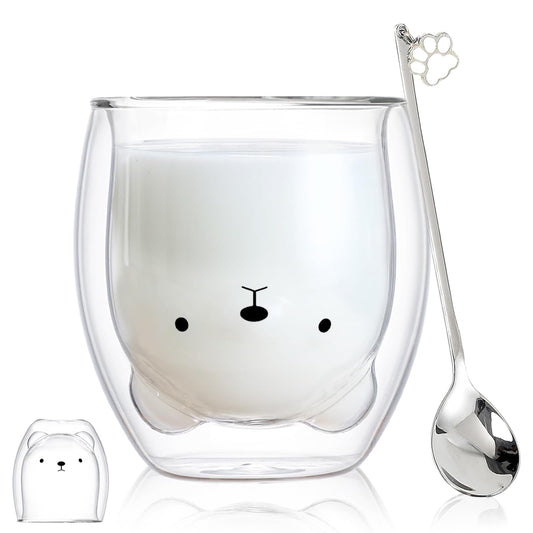 Binoster - Taza Linda Taza de café Taza de té Vasos Vasos con Aislamiento de Doble Pared Taza de café Taza de Leche, Oficina y cumpleaños Personal (Oso)