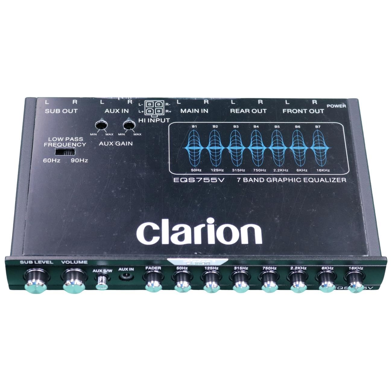 Clarion EQS755V 7 Bandas de Audio para Coche tamaño 1/2 DIN Ecualizador/Cruce gráfico de Coche con Entrada Auxiliar Frontal de 3,5 mm, Entrada Auxiliar RCA Trasera y entradas de Altavoz de Alto Nivel