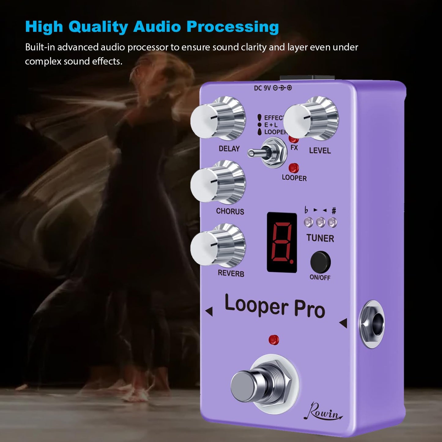 Pedal Multiefectos Rowin RE-05 Pro Looper para Guitarra Negro con Looper y True Bypass