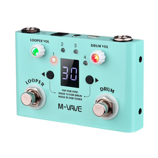 LOST TEMPO Pedal de efectos Drum & Looper Effector Mini 2-in-1 Looper & Drum Machine Footswitch Looper Pedal Looper Pedal de guitarra 30 tambores y 4 bucles Sintonizador de alta precisión