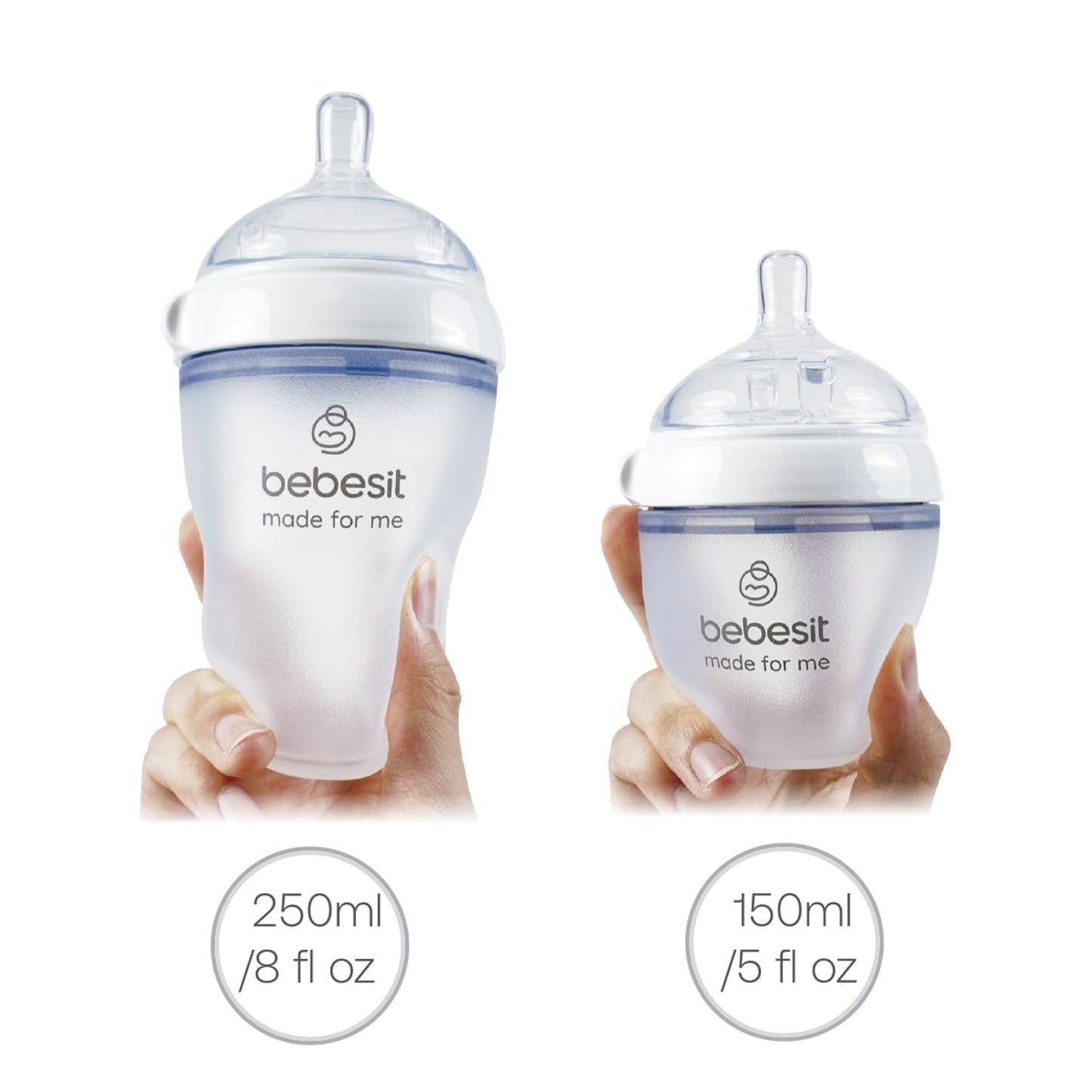 Bebesit My Cup VTK100 | Set 2 Biberones + Tetina + Asa para Bebés | Flujo Adaptable 150/250Ml 5/8Oz | Silicona Anti-Derrame Libre de BPA | Compatible con Microondas y Lavavajillas