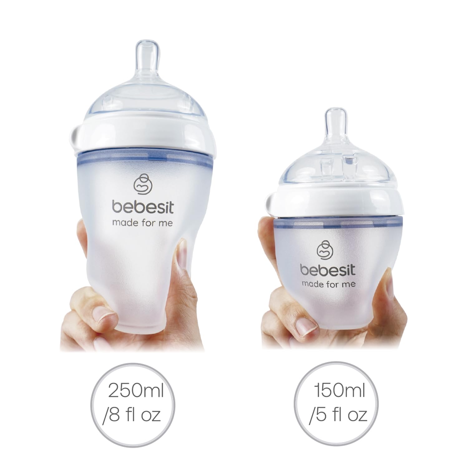 Bebesit My Cup VTK100 | Set 2 Biberones + Tetina + Asa para Bebés | Flujo Adaptable 150/250Ml 5/8Oz | Silicona Anti-Derrame Libre de BPA | Compatible con Microondas y Lavavajillas