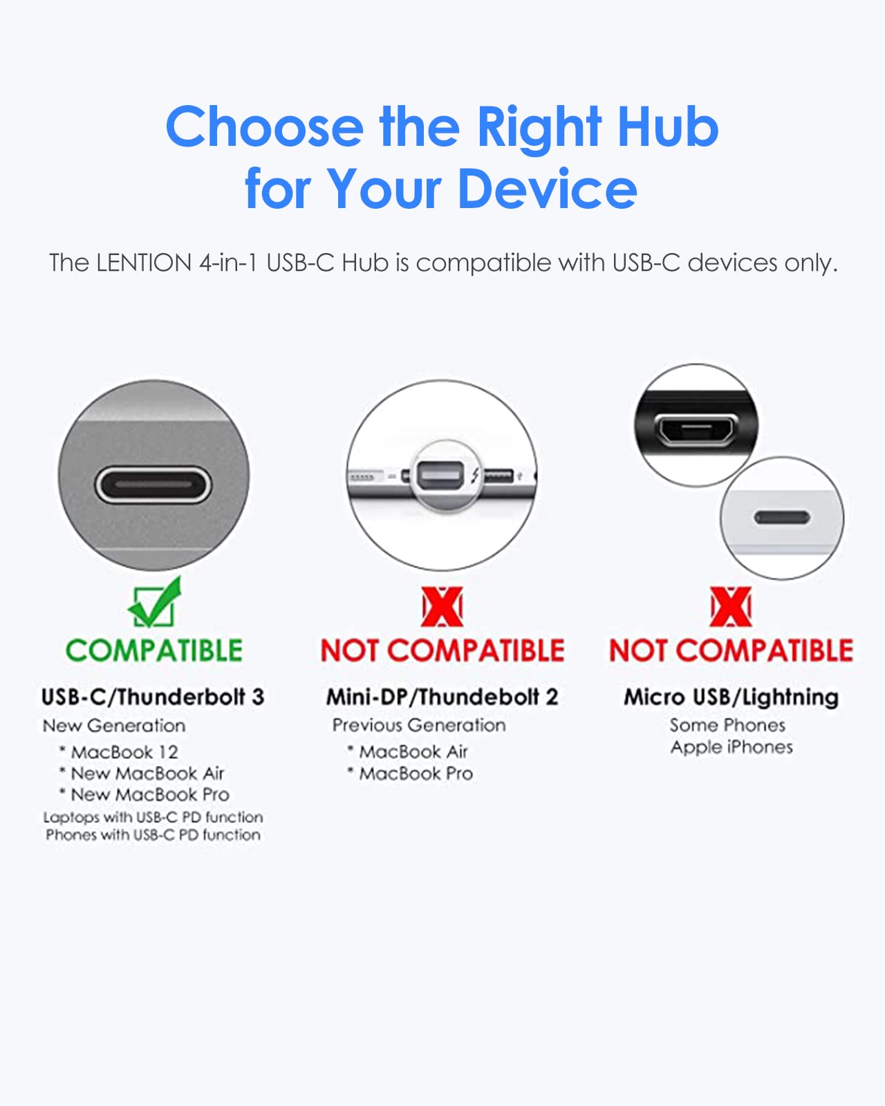 LENTION Hub USB C con USB3.0&USB2.0, 100W PD, Adaptador Tipo C a USB para 2016-2023 MacBook Pro, Nuevo Mac Air/Surface, Más (CB- C13, Oro)