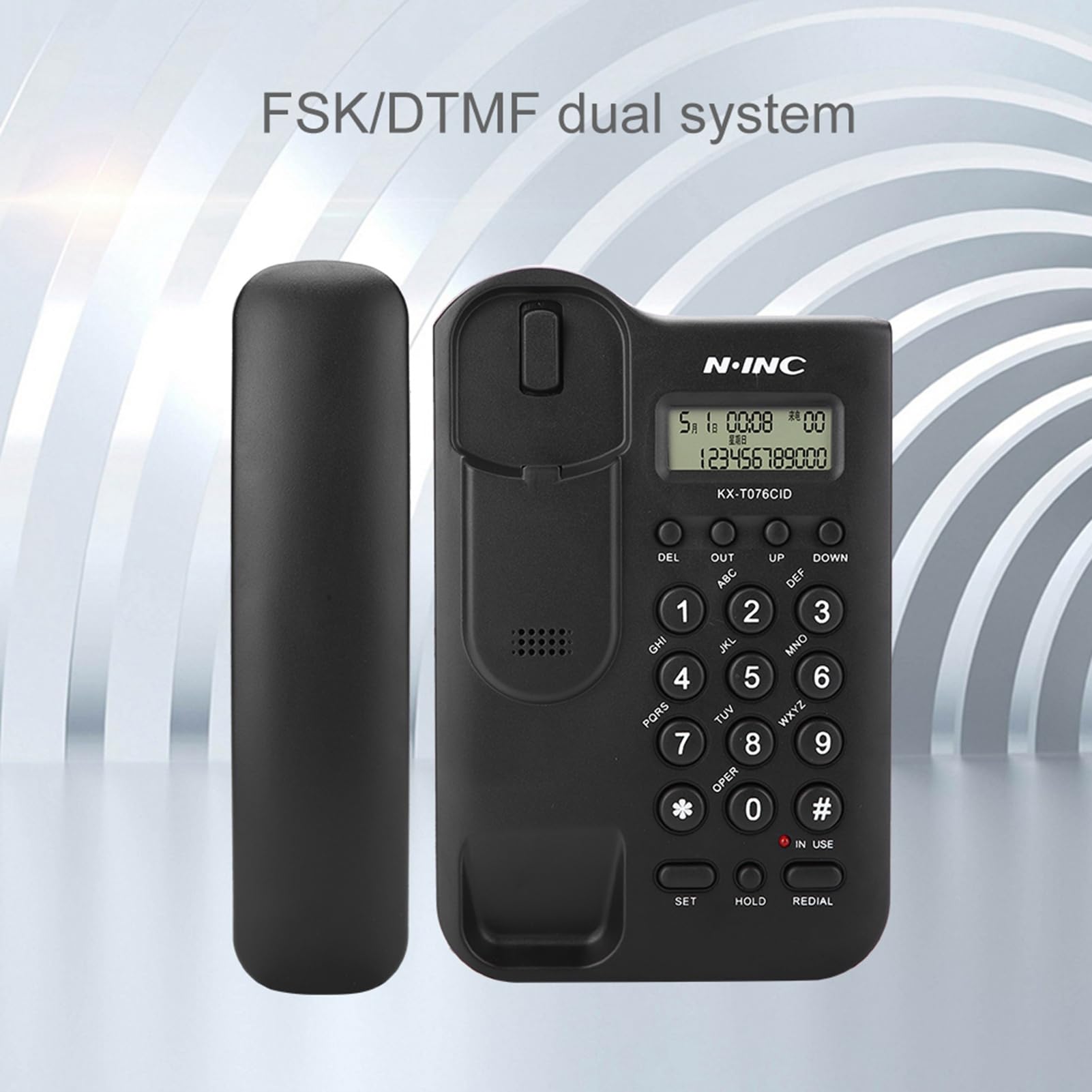 Ciglow Teléfono, FSK/DTMF Dual, Teléfono Lindline de Escritorio con Pantalla de Identificación de Llamadas para la Oficina en el Hogar Fácil de Instalar(Negro)