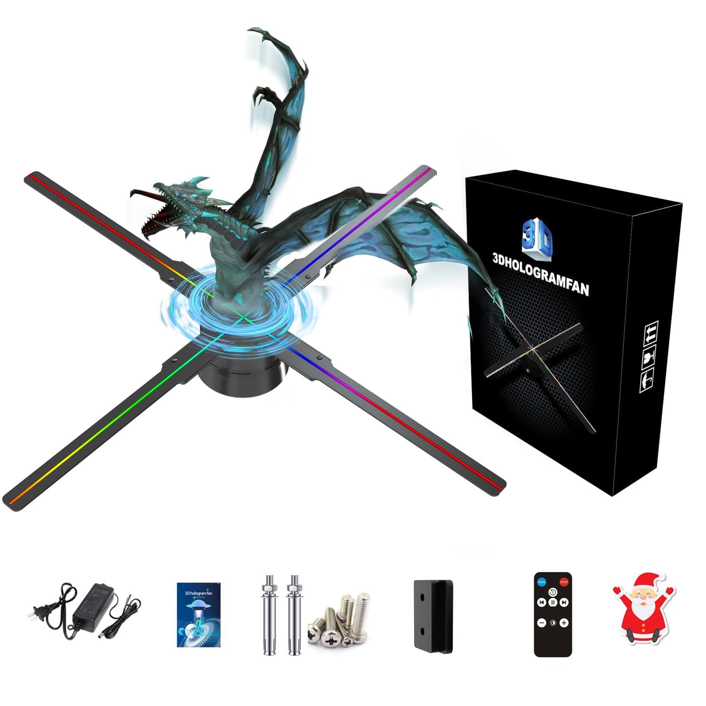 Ventilador de holograma 3D con biblioteca de videos 700, proyector de luz nocturna holográfica LED para techo con luz de cielo y luz nocturna para tienda, bar, casino