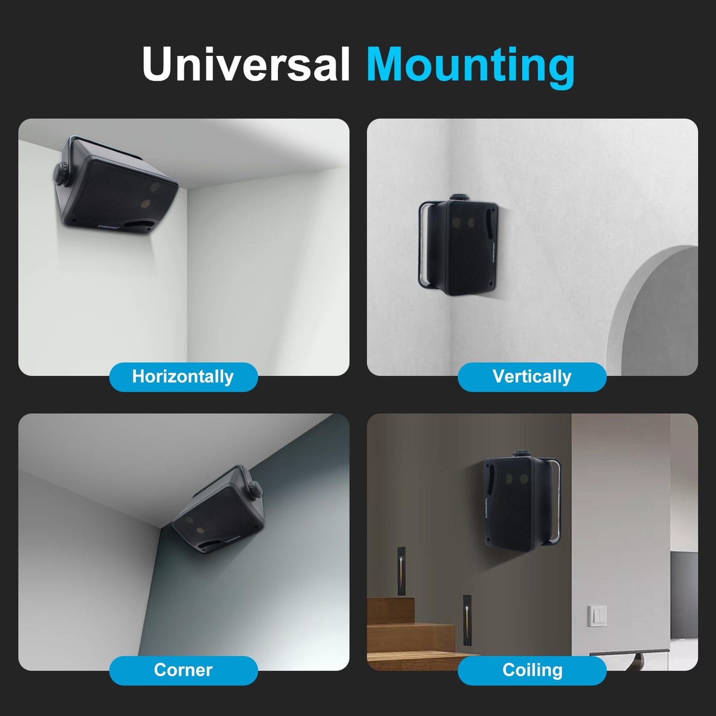 STUDIOFINIX - Altavoces pasivos para exteriores, 3.5 pulgadas, 3 vías, 200 W, impermeables, montaje en pared, ideal para hogar, barco, piscina, patio, uso en interiores y exteriores
