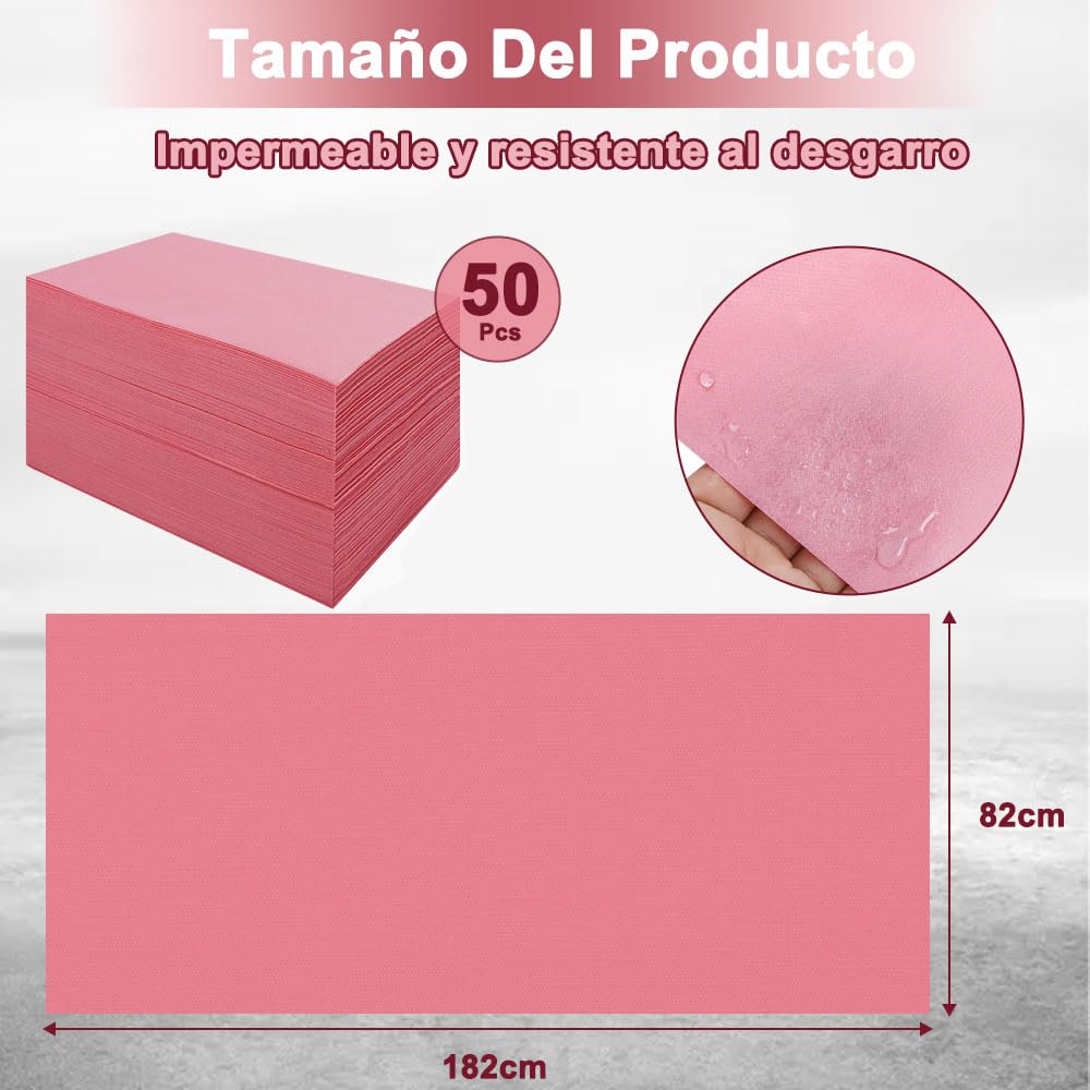 Sábanas para Camilla de Masaje SPA No Tejidas Rosa 50 Piezas para Belleza y Viajes