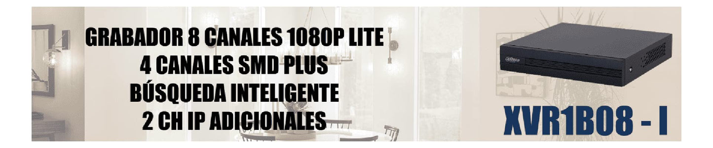 DAHUA XVR1B08-I - DVR de 8 Canales 1080p Lite/WizSense/Cooper-I/H.265+/ 8 Canales+2 IP o hasta 10 Ch IP/ 4 Canales con SMD Plus/Busqueda Inteligente1 Puerto Sata de hasta 6TB/ Smart Audio