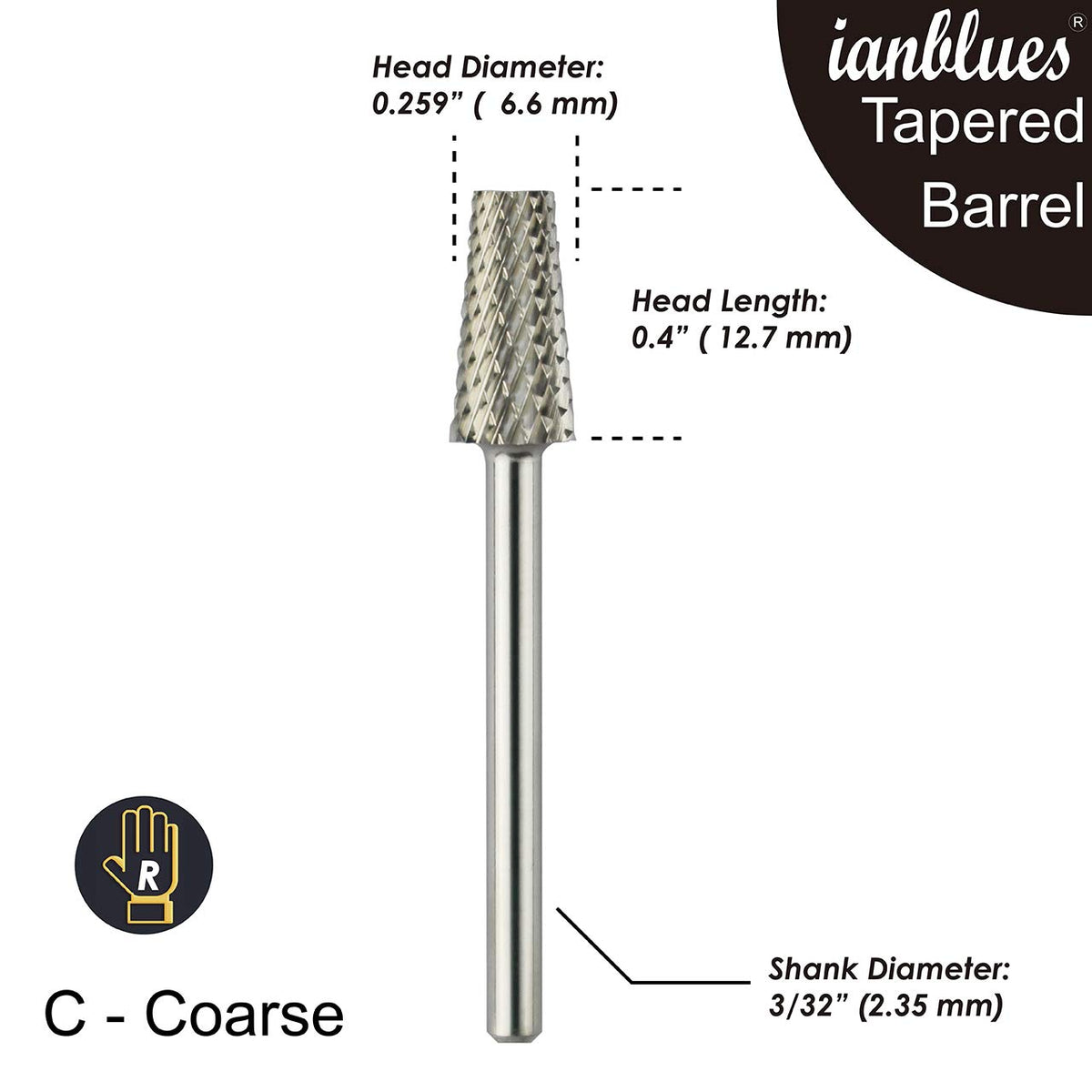 Taladro de Uñas ianblues Plateado Barril Cónico Grueso para Manicura