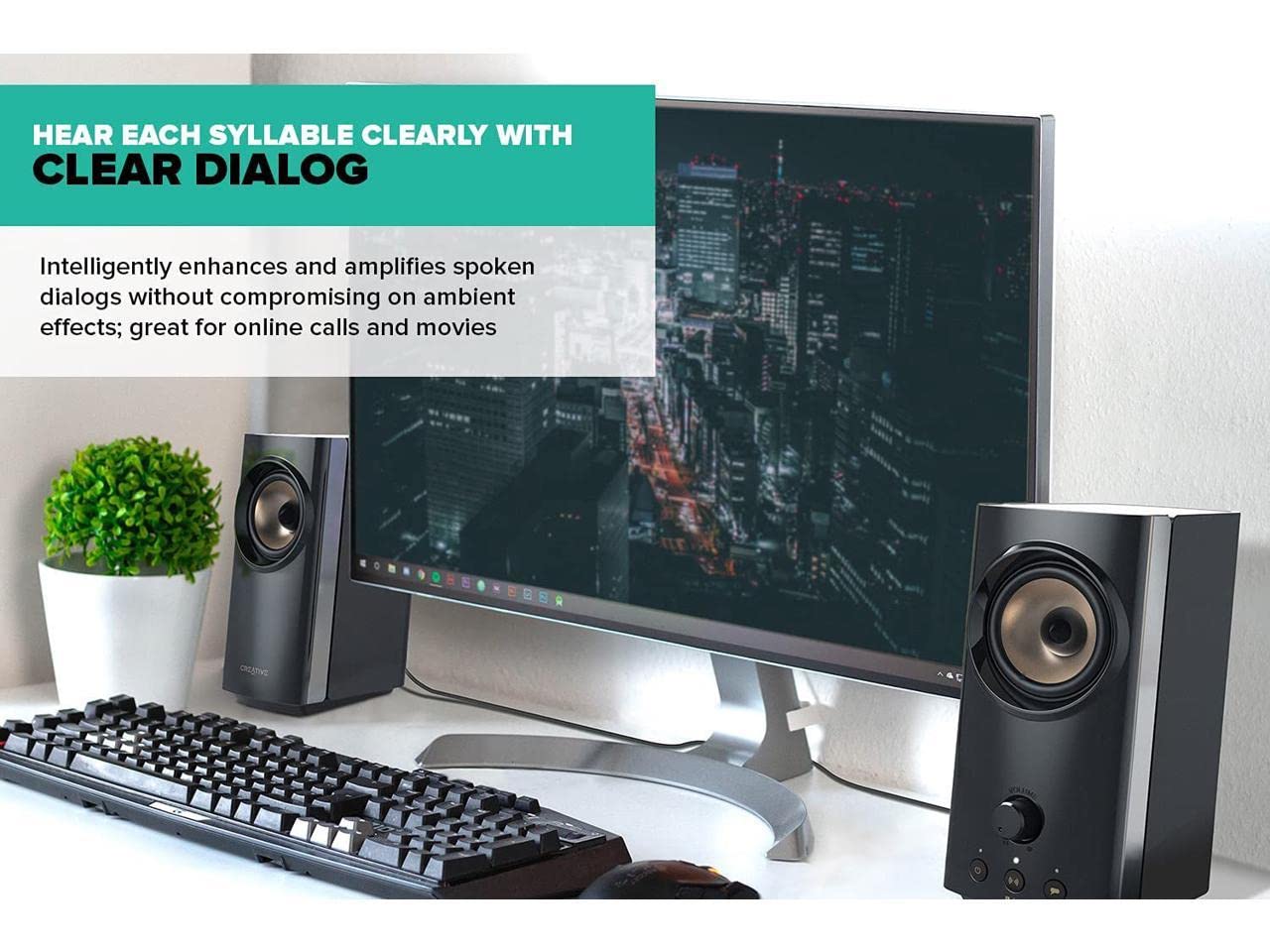 Creative T60 2.0 Altavoces de Escritorio compactos Hi-Fi con diálogo Claro y Envolvente por Sound Blaster, Bluetooth 5.0, hasta 60 W de Potencia máxima, para Ordenadores y portátiles