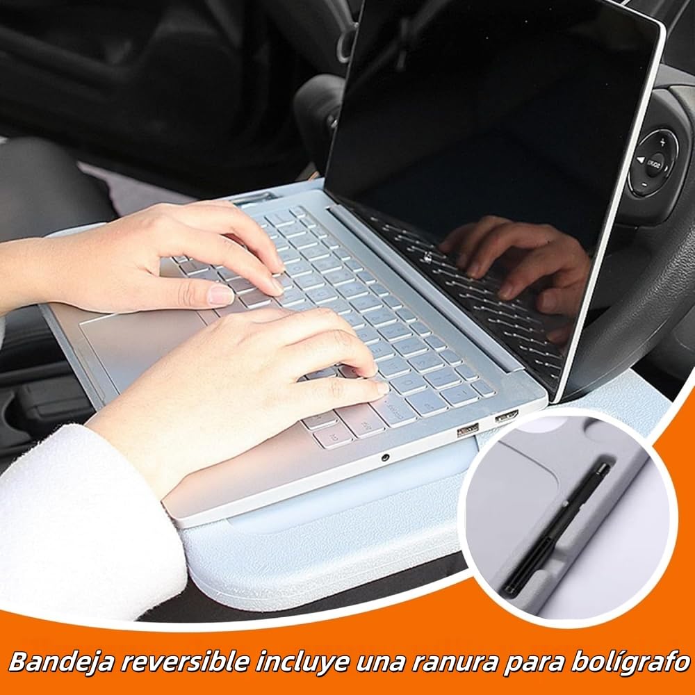 Juzanl Bandeja para Volante de Coche, Multifunciona con Portavasos (Gris)