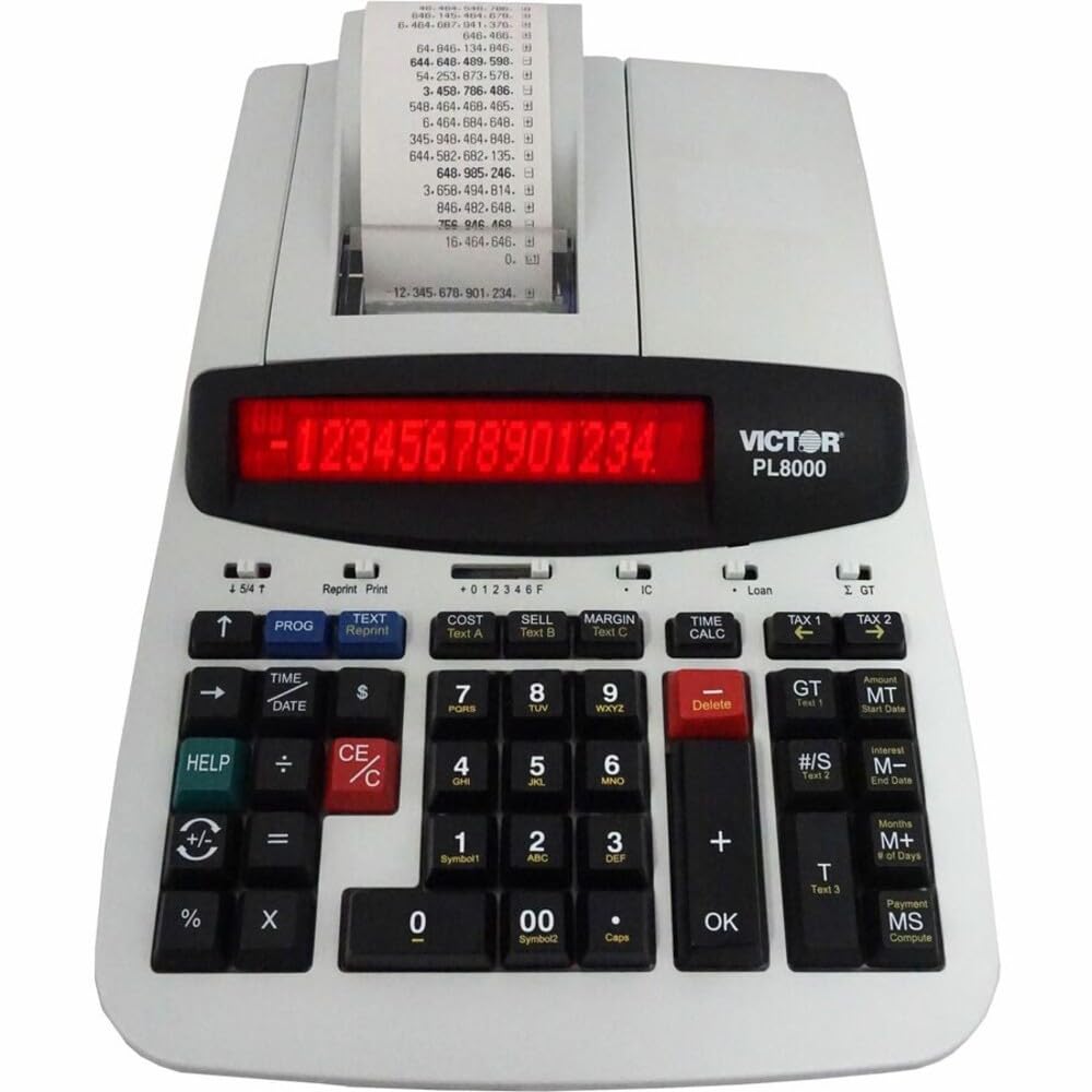 Victor Technology PL8000 Calculadora de impresión térmica, lógica rápida, Clave de Ayuda, 8.0 líneas por Segundo