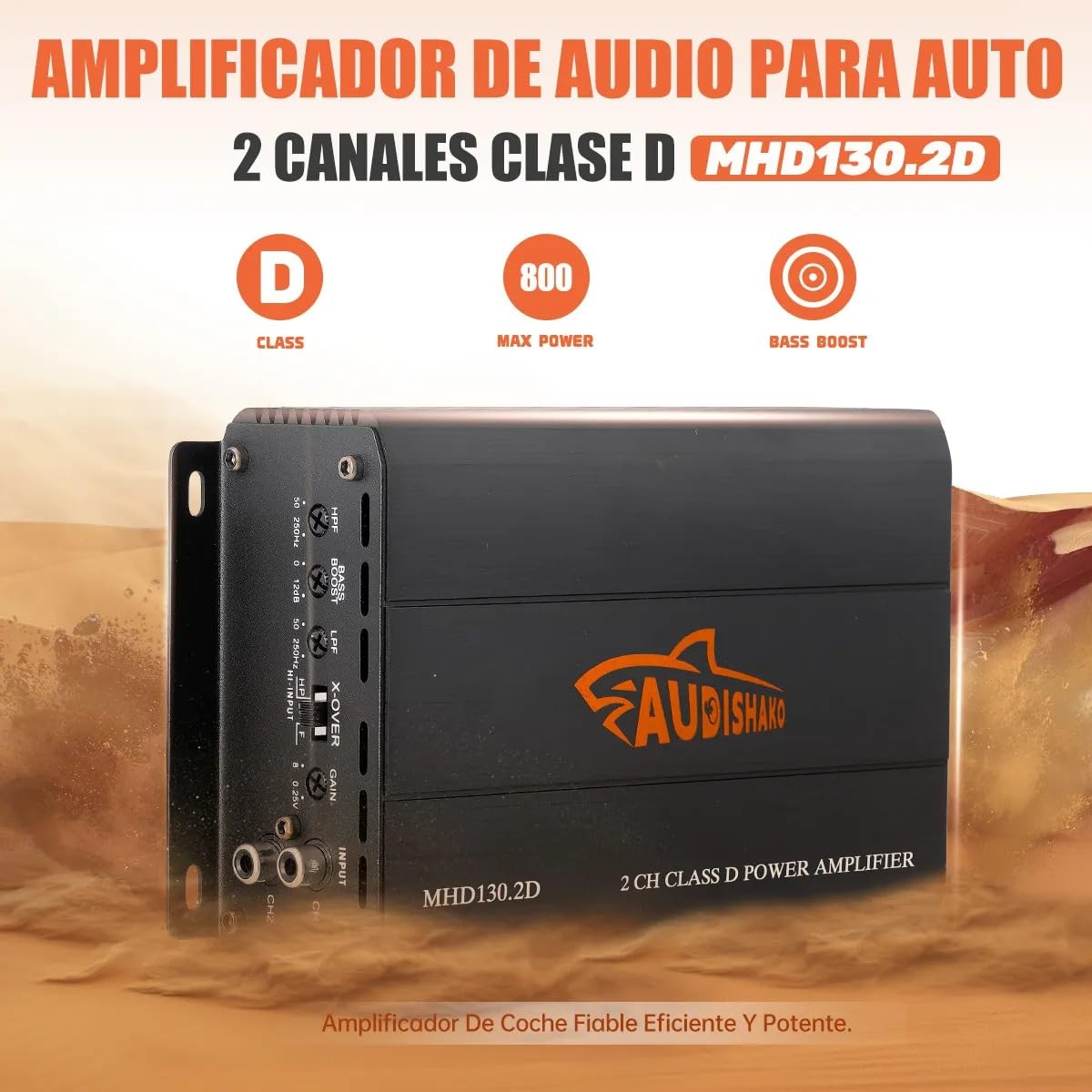 AUDISHAKO 800W Amplificador de Audio para Coche de 4 Canales,Amplificador para Auto de Clase D, 2 Ohm 260W x 2 Canales, Coches Deportivos y Otros Sistemas de Audio